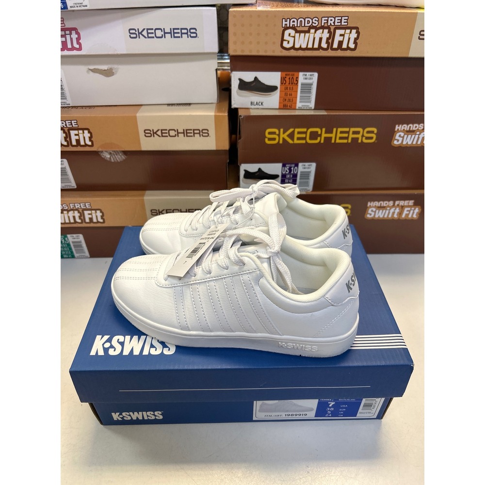 K-Swiss Court Open Stripes Sneakers Women 7 White Low Top Athletic 0621